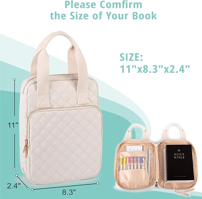 Bible Cover for Women, Bible Case with Handles,Carrying Bible Bag Scripture Case Church Bag Bible Protective with a Zippered Front Pocket & Back Pocket