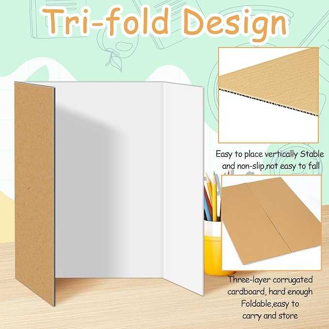 10 Pack Trifold Poster Board Bulk, 36" X 48" White Presentation Display Board, Large Tri Fold Poster Corrugated Cardboard for Displaying Photo, Science Fair, School Project, Event and Competition