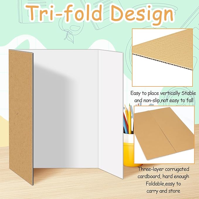 5 Pack Trifold Poster Board Bulk, 36" X 48" White Presentation Display Board, Large Tri Fold Poster Corrugated Cardboard for Displaying Photo, Science Fair, School Project, Event and Competition
