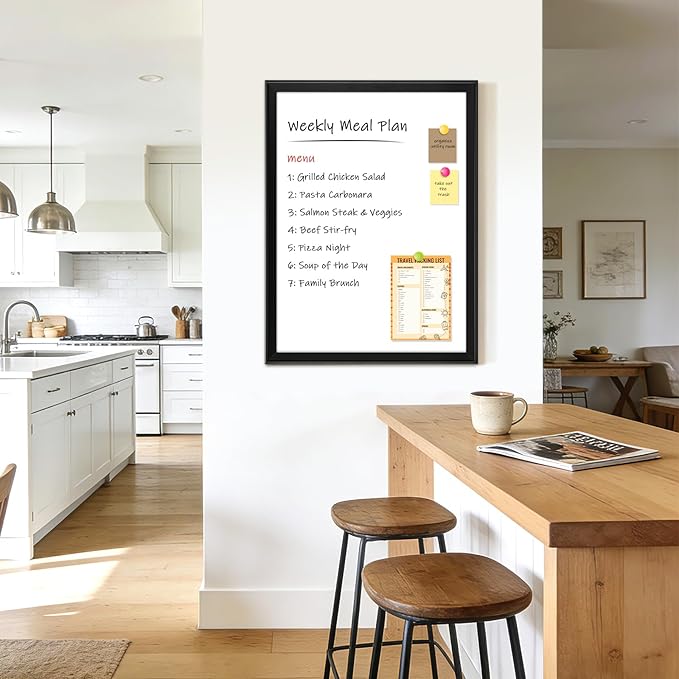 White Board for Wall, 17" x 13" Magnetic Dry Erase Board, Decorative Wooden Frame Whiteboard, Wall Mounted, Aesthetic Writing Board for Home, Office, School - Black