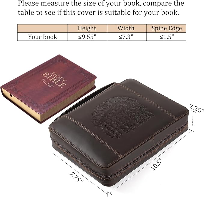 Polare Full Grain Leather Bible Cover Church Bag 10.5x7.75x2.25 inch Carrying Book Case Bible Protective with Handle and YKK Zipper Christian, Religious Gifts for Men Women