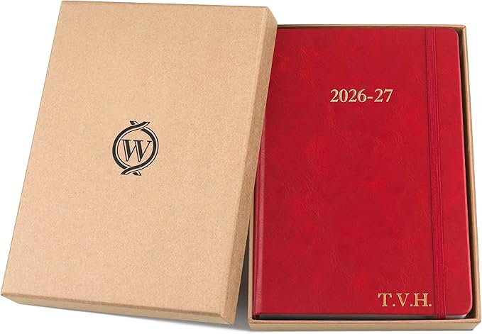 Wykeham's Executive 2026-27 Daily Journal Planner – Customization Available – Mid-Year Academic Diary (Personalized Crimson, 8.5"×5.5")