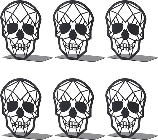 3 Pairs Metal Skull Design Bookend Black Book Ends, Heavy-Duty Bookends for Shelves, Black Skull Book Ends for Heavy Books, Book Shelf Holder Home Office Decorative Desktop Organizer