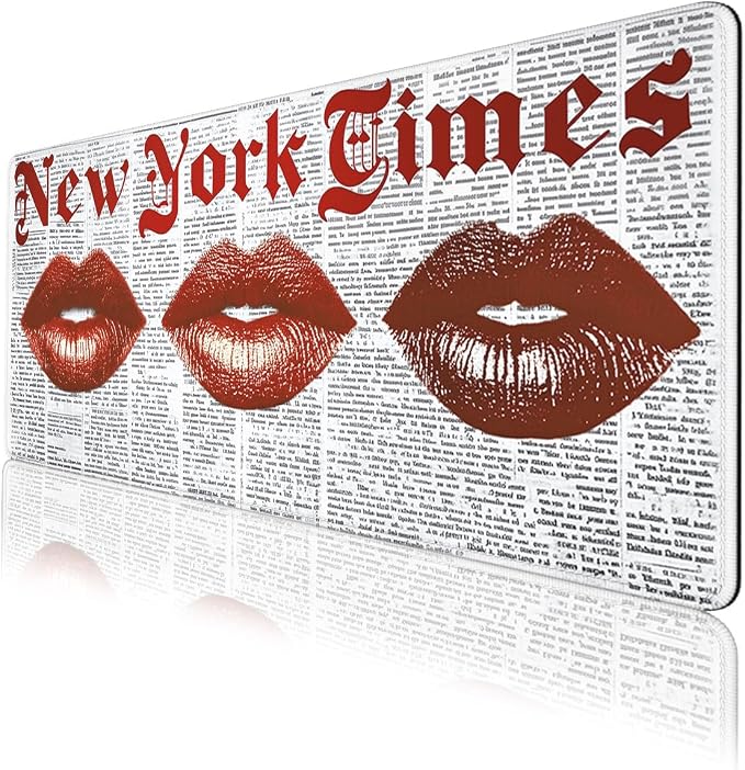 Vintage Lips Desk Pad Mouse Pad Red Kiss Retro Newspaper Mousepad Large Mousepad Extended Laptop Keyboard Mat Gaming Desk Pad Mouse Mat Office Computer Keyboard Laptop Home 31.5"x11.8"