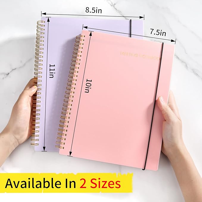 SUNEE Meeting Notebook for Work with Sticky Tabs - 160 Pages, A4 Size Project Planner, Spiral Meeting Agenda/Minutes Notebook Organizer for Women Men, Note Taking, Office & Business, 8.5"x11", Pink