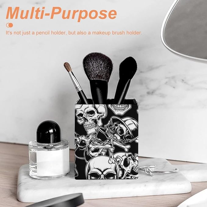 Fashion Pencil Pen Holder Cup, Waterproof Office Supplies, Waterproof Multifunctional Office Supplies Cool Funny Goth Skulls Art