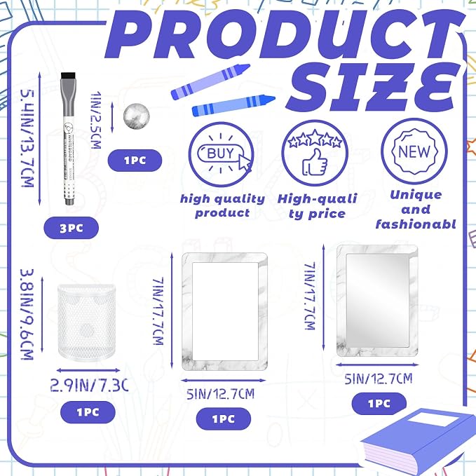 Denylo pro Silver Gray Magnetic Locker Marble Theme Accessories Kit Include Back to School Essentials for Back to School Decorations Office Supplies
