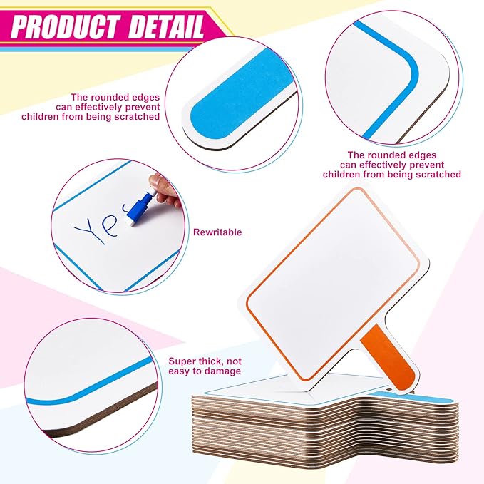 Henoyso 48 Pcs Dry Erase Answer Paddle with Markers Handheld Double Sided Paddles Colorful Flip Answer Dry Erase Paddles White Boards for Students Kids Score Boards Teacher (Rectangle Classic)