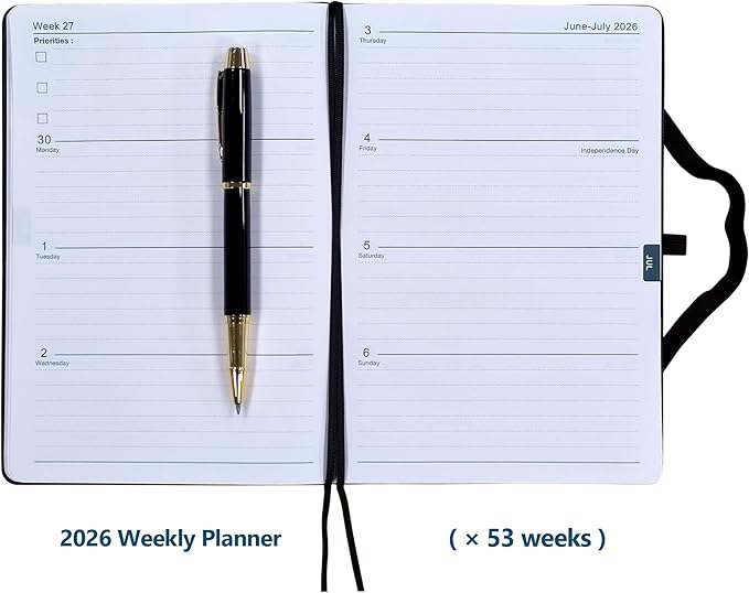 2026 Planner Journal with Yearly, Monthly, Weekly & Daliy Plan Pages, 24 Lined and 24 Dotted Pages, 8.5" x 5.75" Medium A5 Size (Black without pen)