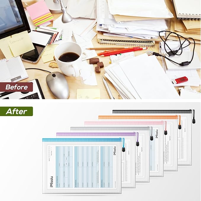 Mesh Zipper Pouch, 24PCS Waterproof Zipper Bags A4 Size Plastic Document Folders for School Supplies, Office Appliances, Home Organize and Travel Storage (Multicolore)