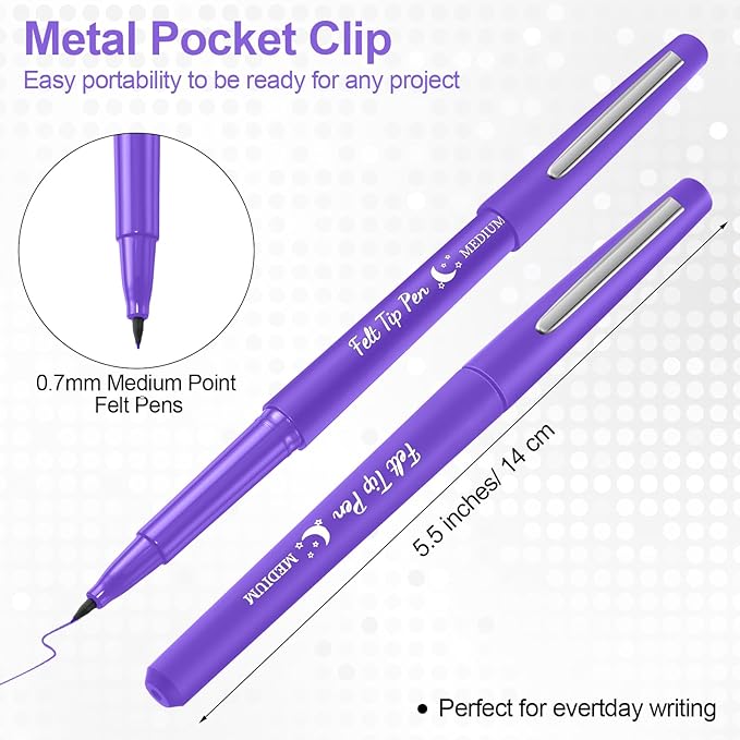 Fuyoooo 36 Pcs Purple Felt Tip Pens 0.7mm Medium Point Felt Tip Marker Pens Bulk, No Smear, Quick Dry for Journaling Planner Writing Note-taking Art Office and School Supplies