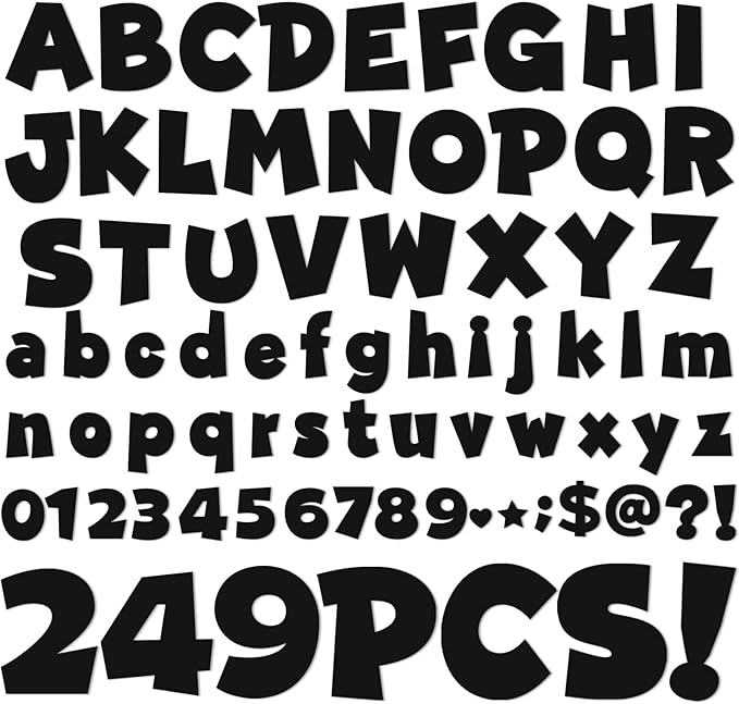 249 Pcs Bulletin Board Letters Set, 4 Inch Colorful Alphabet Numbers & Punctuation Cutouts with Adhesive Dots for Classroom Wall & School Decor (Black)
