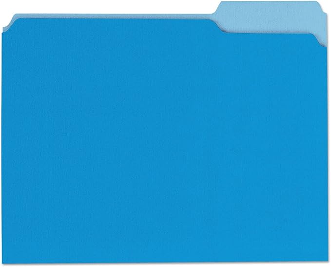 Universal 10501 File Folders, 1/3 Cut One-Ply Top Tab, Letter, Blue/Light Blue (Box of 100)