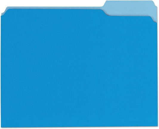Universal 10501 File Folders, 1/3 Cut One-Ply Top Tab, Letter, Blue/Light Blue (Box of 100)