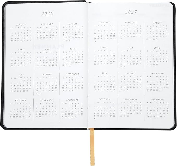 WORLD TRAVELER 2026 Planner - 6x8 Inch Weekly and Monthly Calendar Planner Agenda Book with Bookmark & Ribbon for School and Office, Size 6X8, Black Woven