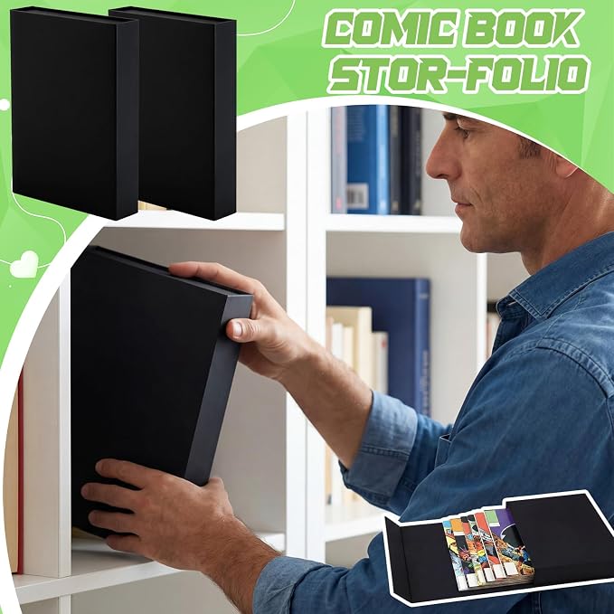 2 Pack Comic Book Storage Folio Comic Book Storage Box with Strong Magnetic Closure Portable Stackable Magazine Travel Case Holder for Silver Age and Modern Showcase Collectibles