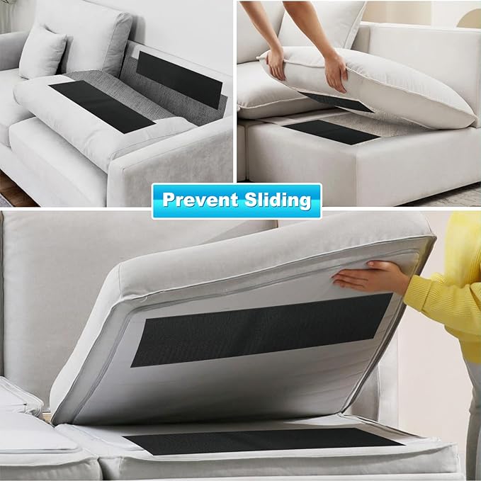 4.4 Inch x 19 Feet Strips with Adhesive Heavy Duty, Black Couch Cushion Tape, Nylon Sticky Back Fastener Roll, Non Slip Rug Grippers, Keep Couch Cushions from Sliding