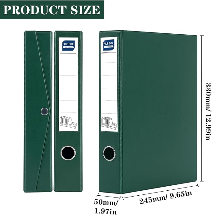 Storage File Boxes 6 Pack, Foldable File Boxes with Lid, 50mm Spine, Archives Cases with Magnetic Closure & Clip, Plastic Document File Folder Paper Storage Organizer, Green
