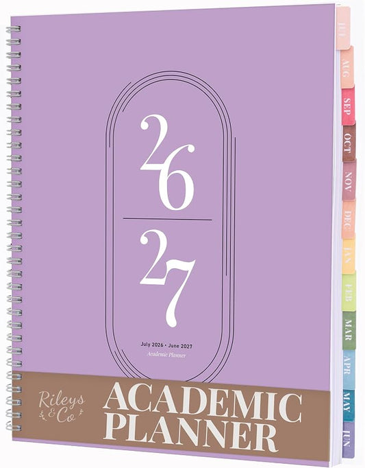 Rileys Academic Planner 2026-2027, Daily, Weekly & Monthly Planner, July 2026 - June 2027, Student Notes Pages, Twin-Wire Binding, Weekly Agenda for School & Work (8.5 x 11-Inches, Lilac)