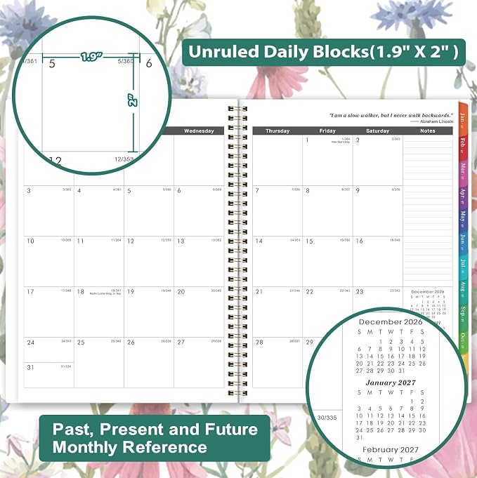 2027-2029 Monthly Planner - 3 Year Calendar 2027-2028-2029 Monthly Planner, Jan 2027 - Dec 2029, 3 Year Planner 2027-2029, 9" x 11" Planners, 36 Month Calendar with Colourful Tabs + Back Pocket - Flowers