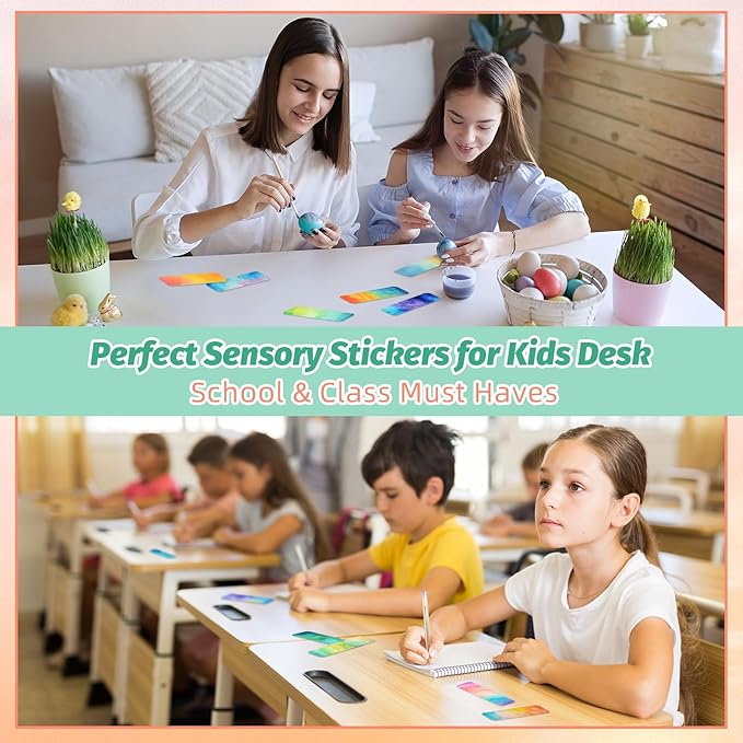 120 Pieces Anxiety Sensory Stickers with 2 Textured Stickers - Desk Fidget and Calming Stickers with Storage Box for Adults & Teens - Anxiety Relief Sensory Strips (Watercolor)