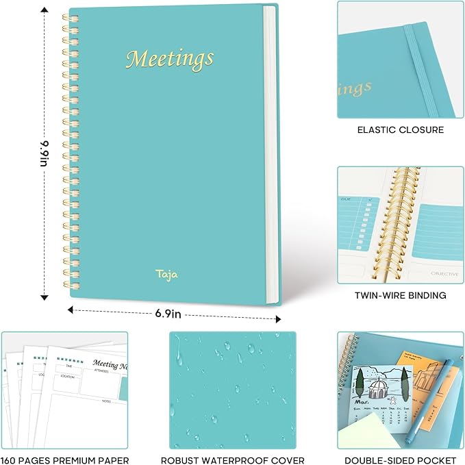 30 Pack of Meeting Notebook for Work Organization - Work Planner Notebook with Action Items, Agenda Planner for Note Taking, 160 Pages (6.9" X 9.9") Project Organizer for Men & Women - Blue