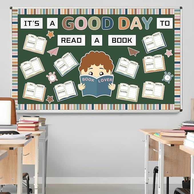 Boho Reading Bulletin Board Decorations Its a Good Day to Read a Book Bulletin Board Colorful Books Cutouts Back to School Reading Classroom Decor for Home Library Preschool Chalkboard Wall Supplies