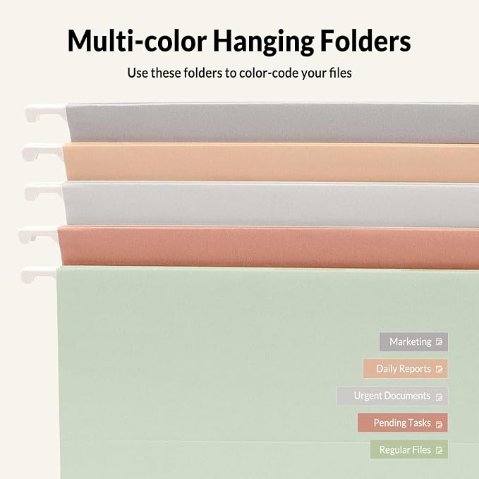 SUNEE Hanging File Folders Legal Size, 25 Pack File Folders 1/5-Cut Tabs, Morandi Colors, Stay Organized for Your Home and Office Bulk File and Documents