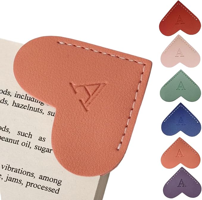 Personalized Leather Heart Bookmarks with Initials, 26 Letters Custom Corner Book Mark for Reading Women,Teacher, Student, Book Lovers Book Marker, Meaningful Gifts(Purple & Orange,A)