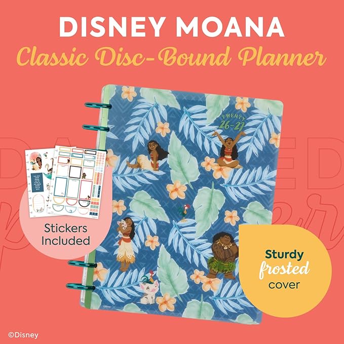 Happy Planner Disney Moana 12-Month Disc-Bound Planner July 2026–June 2027, Classic Size, Vertical Layout, Island Adventure