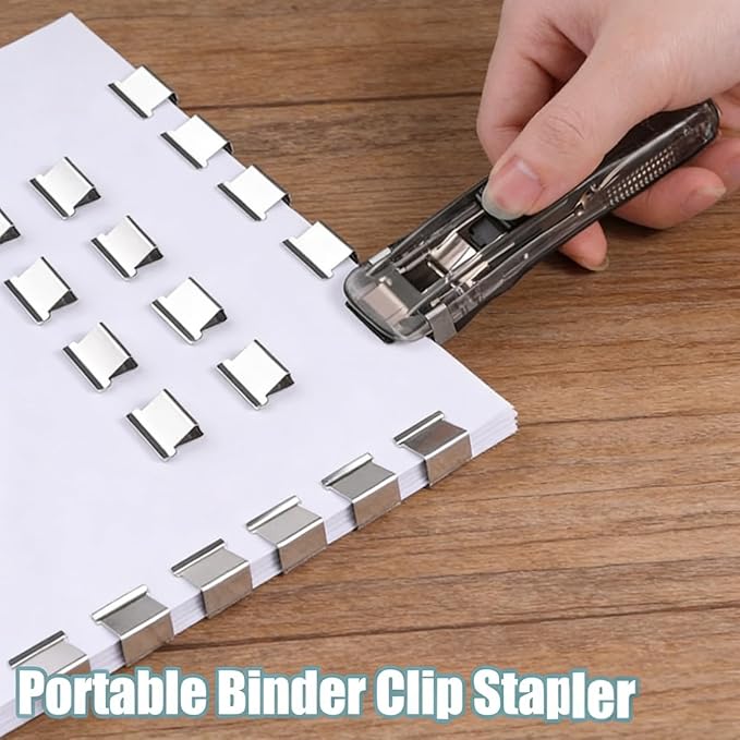Paper Clip Dispenser, Portable Binder Clip Stapler - Includes 50 Reusable Clips Desktop Push Stapler Binder Clips Paper Clamps Small Binding (K1PC)