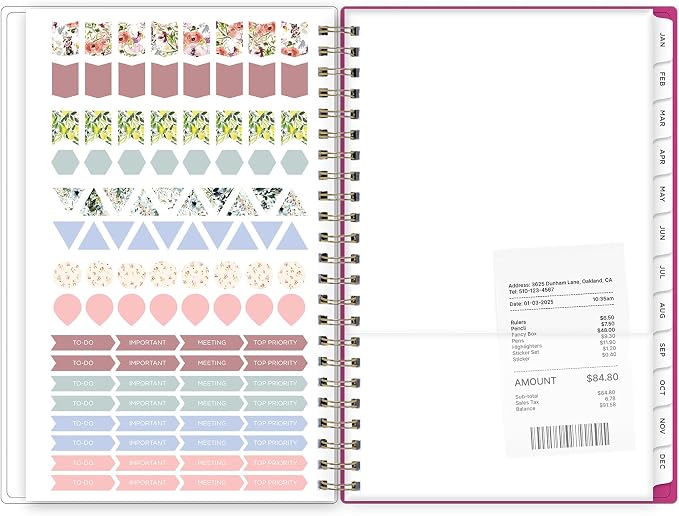 Blue Sky Kelly Ventura 2027 Weekly and Monthly Planner Calendar, January 2027 - December 2027, 5" x 8", Flexible Cover, Laminated Tabs, Durable Twin Wire Binding, Storage Pocket, Includes Sticker Sheet, Magenta Blooms