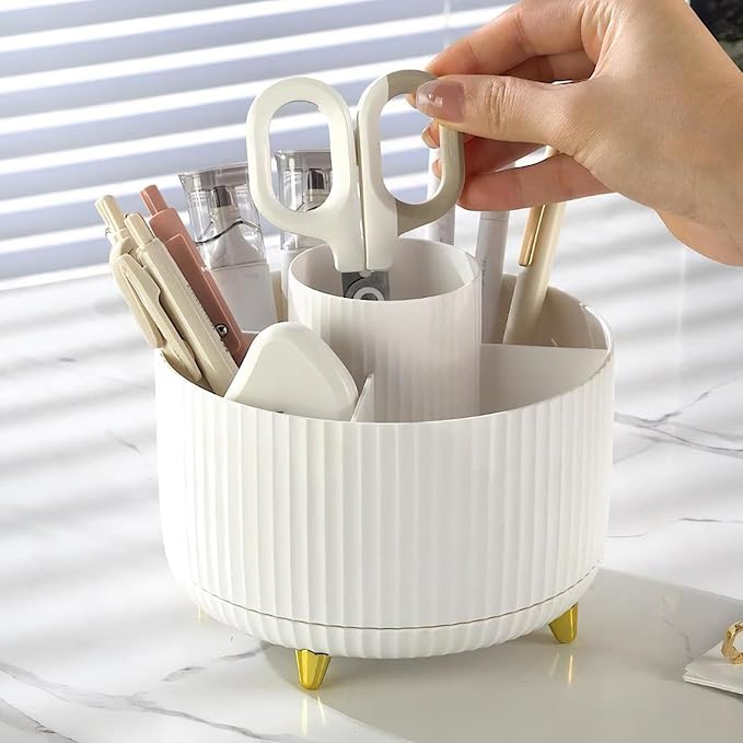 Rotating Desk Stationary Organiser 6 Segments 3 Colors Rotating Pen Holder, Art Supply Organiser for Kitchen