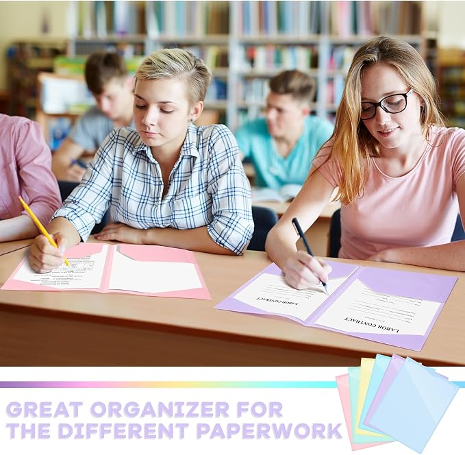 Henoyso 12 Pack Pastel Plastic Folders with Clear Front Pockets Heavy Duty File Folders with 2 Pockets and Card Slot for Student Communication School Office Presentation Report