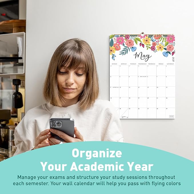 S&O Vertical Floral Wall Calendar from January 2026-June 2027 - Tear-Off Monthly Calendar - 18 Month Academic Wall Planner - Hanging Organizer to Track Anniversaries & Appointments - 13.5"x10.5”in