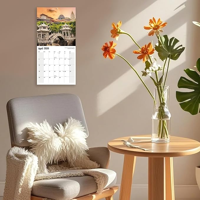 2025-2026 Wall Calendar Exotic Destination Planner Calendar, Hangable Monthly Wall Calendar with Large Blocks for Organizing & Planning, Academic Schedule, Home, Office & family, Thick & Sturdy Paper (12"x24" Open)