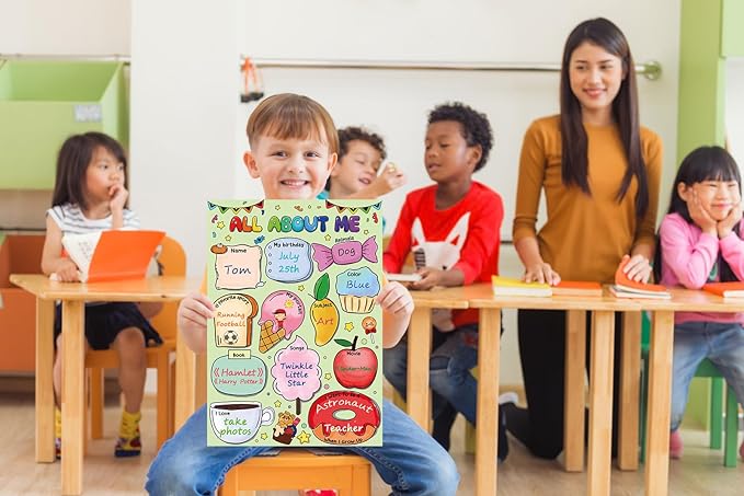 WaaHome All about Me Poster Elementary 12pcs 12"x17" Large DIY All About Me Poster Kindergarten Preschool for Star Students Kids Classroom Teacher Must Haves Back to School Supplies