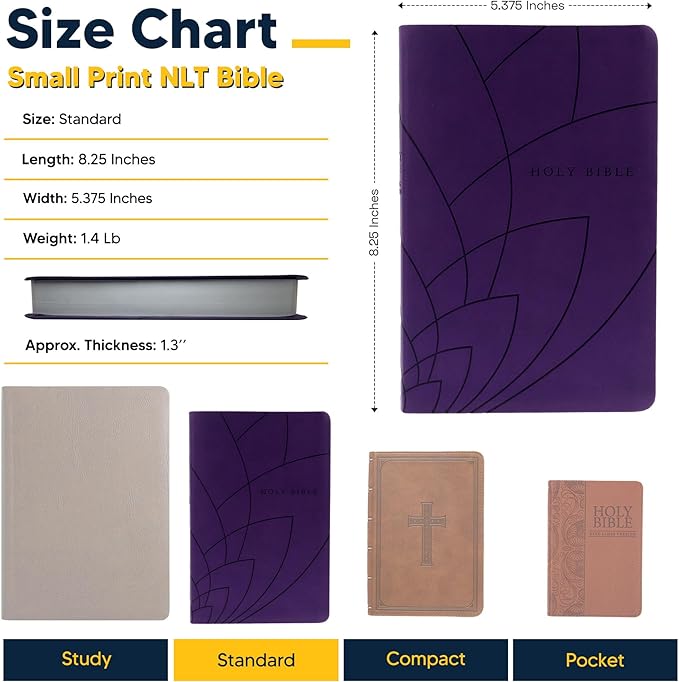 Personalized NLT Bible Faux Leather New Living Translation Bible Small Print Size with Petal Design | Custom with Name, Date or Text | Gift for Religious Celebrations | Purple
