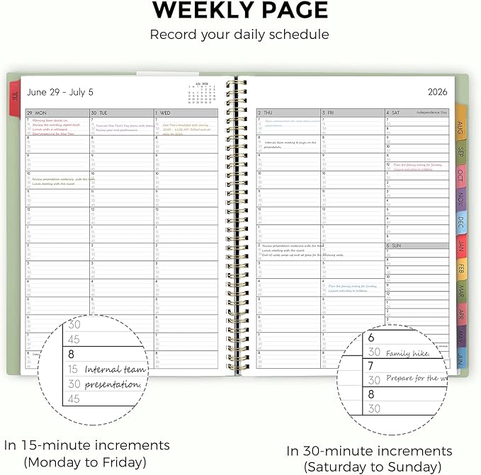 SKYDUE Appointment Book 2026-2027, Academic Hourly Planner from July 2026 - June 2027, 8.5" x 11" Weekly & Monthly Schedule Planner with 15-Minute Interval- Perfect for Daily Planning Green