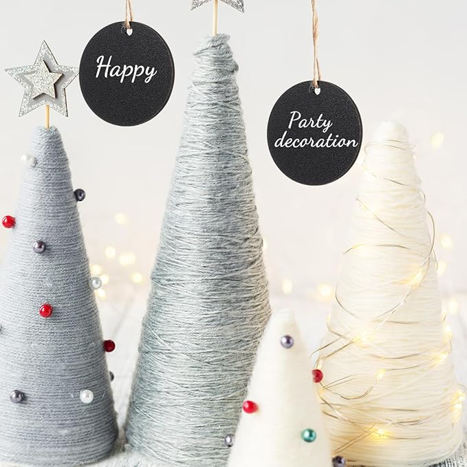 Operitacx 30 Pcs Small Double-Sided Hanging Chalkboard Tags with Twine Erasable Mini Chalk Boards for Party Wedding Holiday and Office Message Labels