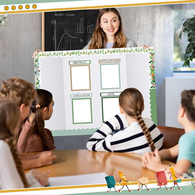 Fuyoooo 90 Pcs Science Fair Board Supplies 60 Trim Scalloped Bulletin Borders 24 Presentation Board Subtitles 6 Science Fair Titles for Classroom Display Boards (Plant)