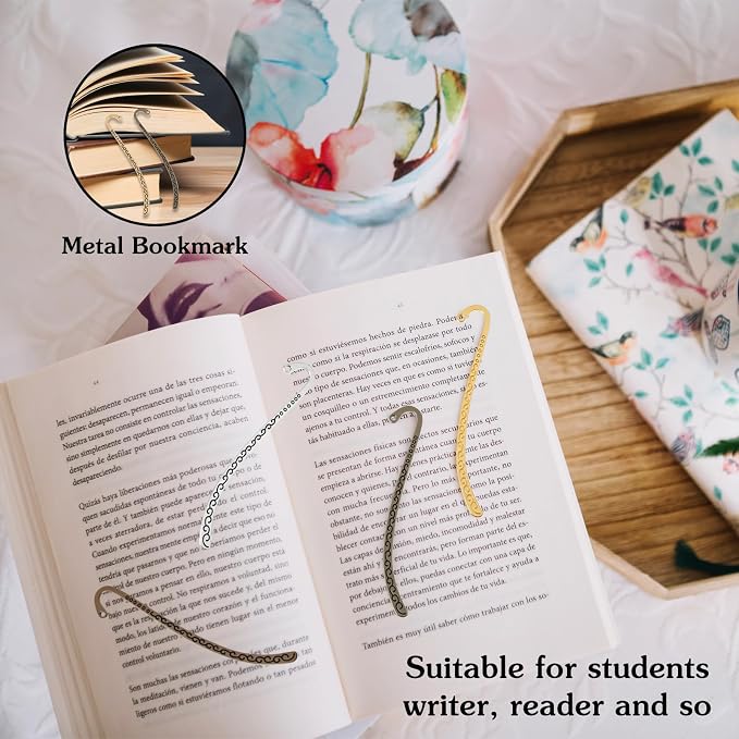 20 Pack Beadable Bookmarks, Metal Bookmarks, Carved Hook Bookmark with Hole for Beading, Tassel, DIY Decoration, Hairpin Hook, Bookmark Charms