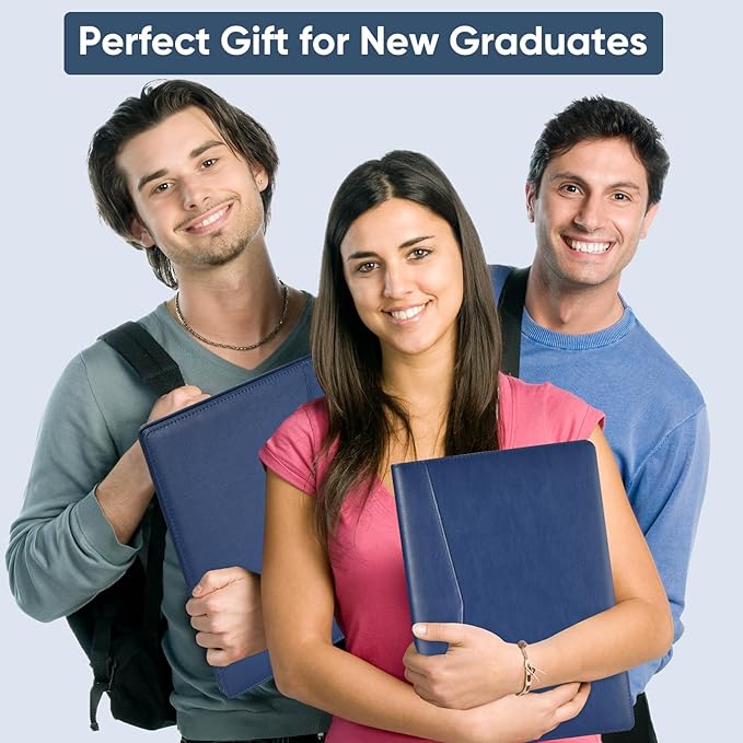 Pacific Mailer Padfolio Portfolio Leather Binder, Interview Legal Document Organizer, Business Card Holder Included Letter Sized Writing Pad [Blue, Piano Noir Faux Leather Matte Finish]