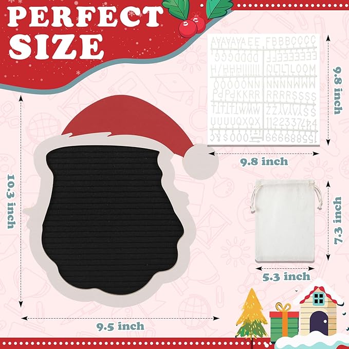 Christmas Santa Felt Letter Board 10.3 x 9.5 Changeable Message Board with 290 Pcs Letters Numbers Christmas Sign Decor Wooden Photo Prop Centerpiece for Home Xmas Party Supplies