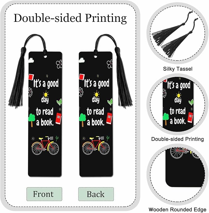 Bicycle Bookmarks Set 5 with Tassels Leaves Reading Theme Cartoon Wooden Bookmarks for Reading Women Men Students Teachers School Supplies
