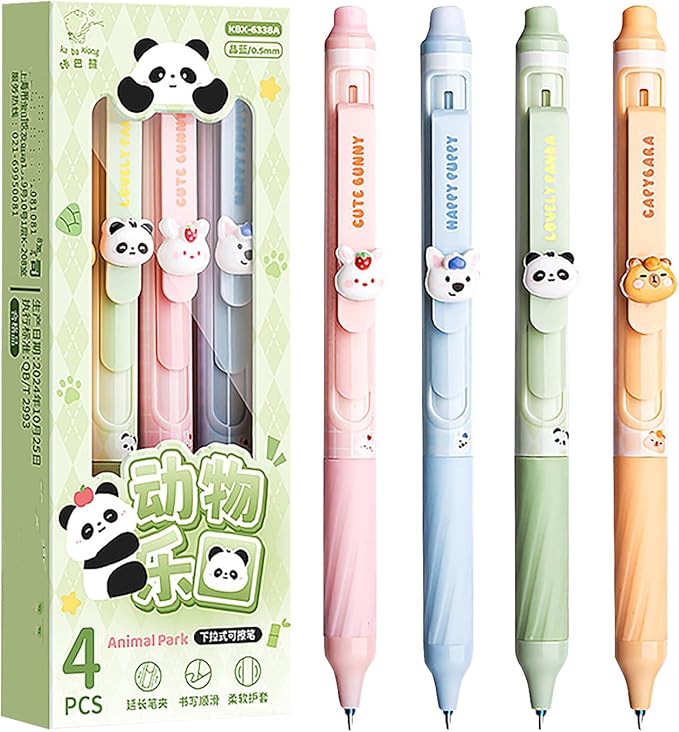 4pcs Erasable Pens 0.5mm Gel Pens Blue Ink Retractable Mistake-Free Smooth Writing Pens with Erasers for Women Men Office Supplies (animal 4pcs, Blue)