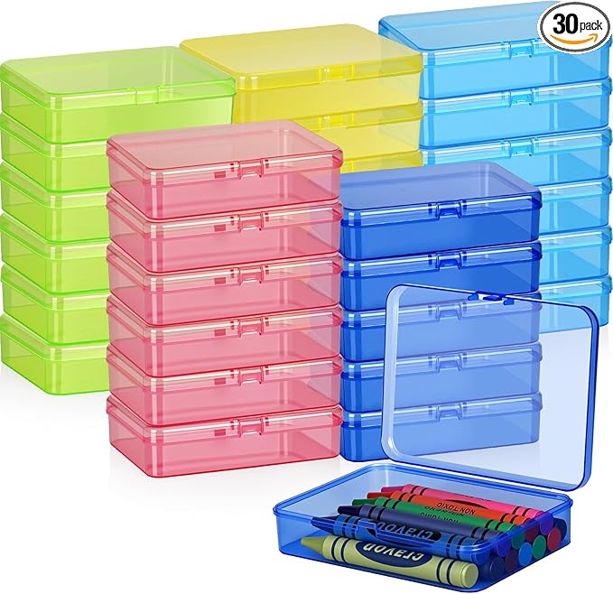 30 Pcs Plastic Crayon Box with Hinged Lid Clear Storage Containers Crayon Case for School Classroom Supplies (Multicolour)