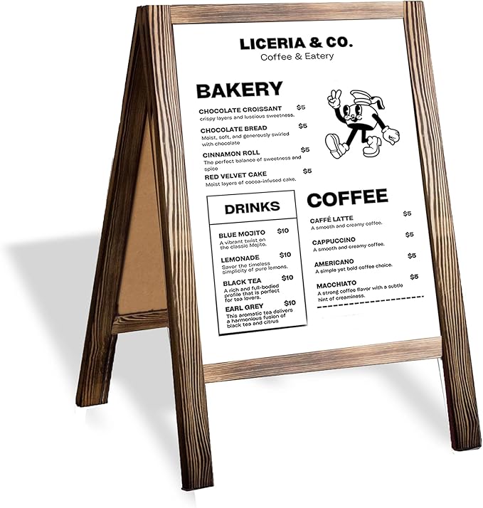 Ilyapa Wooden Dry Erase A Frame Sign - Magnetic Whiteboard Sidewalk Menu Board Outdoor - Menu Display for Restaurant, Food Truck - 31x20 inch - Rustic Barnwood