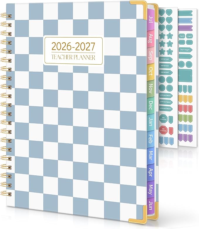 SKYDUE Teacher Planner 2026-2027 Academic Year, 8.5" x 11" Deluxe Teacher Lesson Planner with Monthly Tabs & Stickers, Lesson Plan Book 26-27, Grid