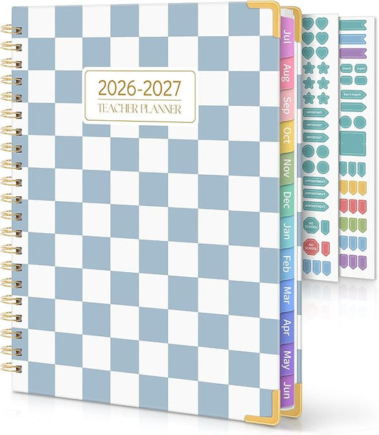 SKYDUE Teacher Planner 2026-2027 Academic Year, 8.5" x 11" Deluxe Teacher Lesson Planner with Monthly Tabs & Stickers, Lesson Plan Book 26-27, Grid